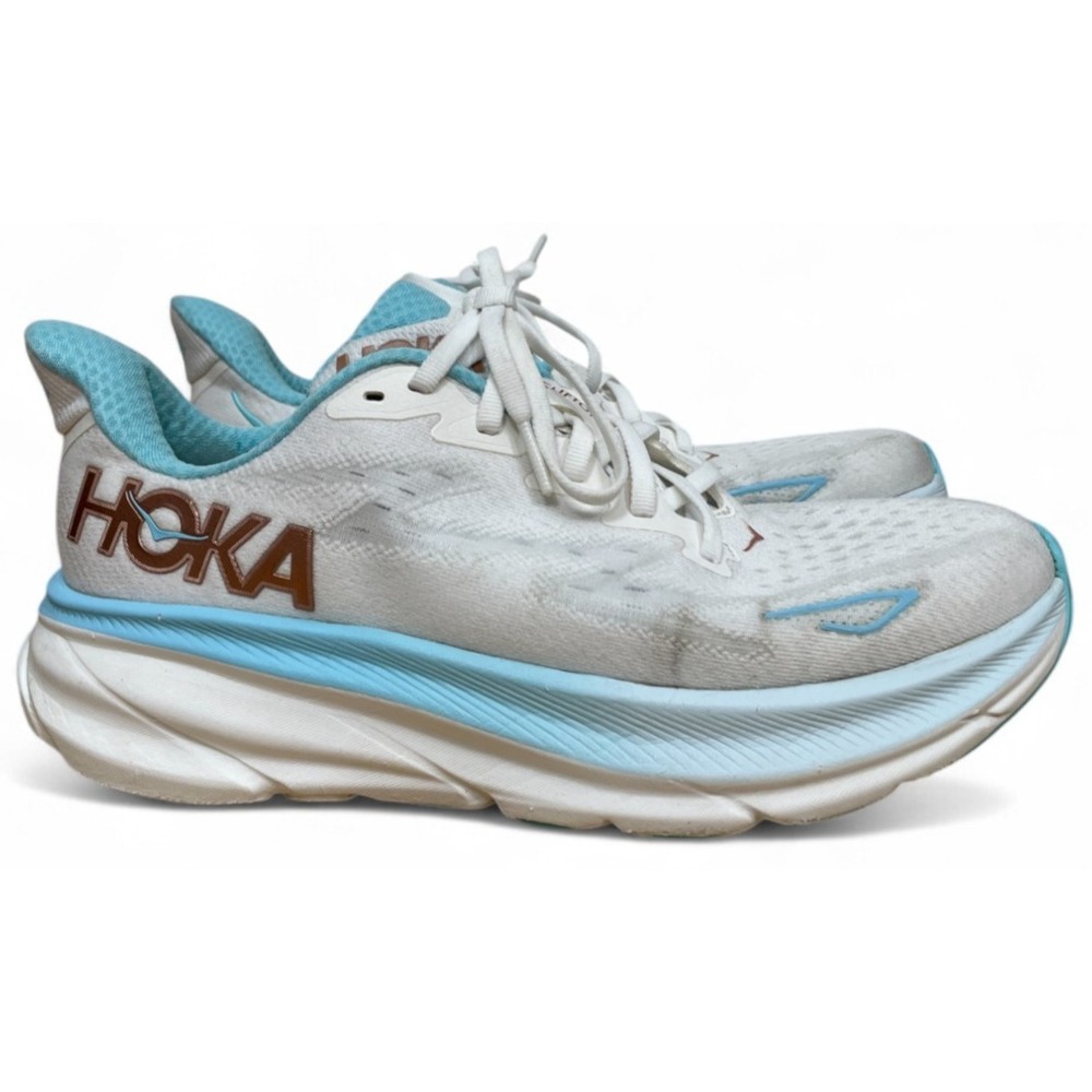 Hoka One One Clifton 9 Running Shoes White Blue 8.5 B Sneakers